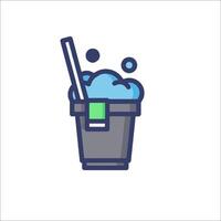 A bucket with a straw and a cup of soap vector