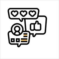 A black and white image of a speech bubble with a heart and thumbs up vector