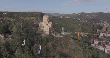 Aerial view of Tabor Monastery of the Transfiguration over Tbilisi at sunrise video