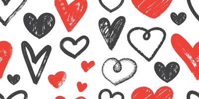 Brush drawn doodle heart shapes seamless pattern. Romantic print for valentines day. Great for textile, fabric, wallpaper, wrapping, scrapbook and packaging vector