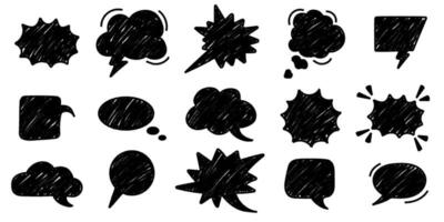 Black charcoal pen line speech bubbles. Various talk and dialog balloon shapes. chalk graphic elements vector