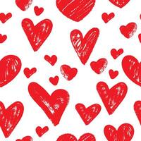 Seamless pattern with hand drawn red hearts in brush stroke texture paint style. Romantic print for valentines day. Great for textile, fabric, wallpaper, wrapping, scrapbook and packaging vector