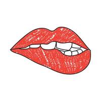 Brush drawn seductive red female lips. Romantic print for valentines day. Elegant minimal line stroke style. Chalk graphic element vector