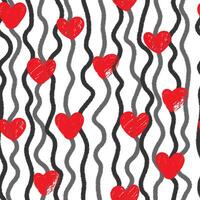 Abstract ink wavy lines and Hand drawn hearts seamless pattern. Romantic print for valentines day. Great for textile, fabric, wallpaper, wrapping, scrapbook and packaging vector