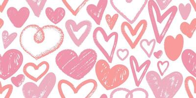 Brush drawn doodle heart shapes seamless pattern. Romantic print for valentines day. Great for textile, fabric, wallpaper, wrapping, scrapbook and packaging vector
