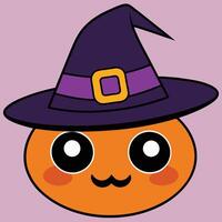 An orange pumpkin with a witch hat on it vector