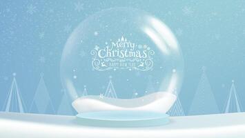 Christmas backdrop featuring a cylindrical podium, ideal for showcasing products on a round stage. vector