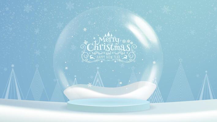 Christmas backdrop featuring a cylindrical podium, ideal for showcasing products on a round stage.