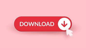 3D download button on a pink background, isolated for a clean and modern look. vector