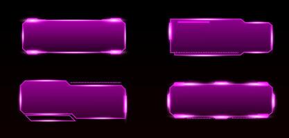 technology box, futuristic callout title banner, and digital frame boxes. HUD screen or textbook purple vector