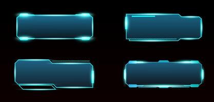 technology box, futuristic callout title banner, and digital frame boxes. HUD screen or textbook blue vector