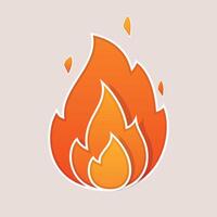 Fire flame icon with outline and bright burning sparks isolated on white background. vector
