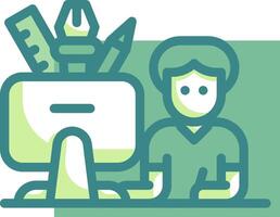 A person sitting at a computer with a computer mouse and other tools vector