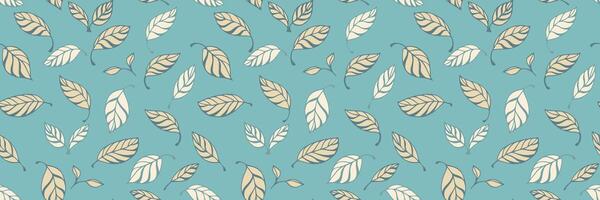 Abstract leaves seamless pattern on turquoise background. hand drawn creative shape leaf print. Contemporary minimalist ornament for cover, fabric, children's textile, surface design, vector