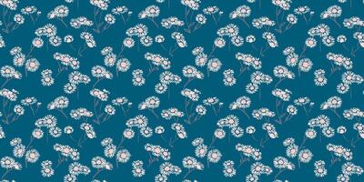 Tiny branches flowers chamomile pattern on a turquoise background. Abstract artistic floral seamless print. hand drawing sketch. Design for fashion, fabric, wallpaper, textiles, vector