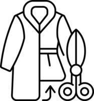 A coat and scissors are shown in a line drawing vector