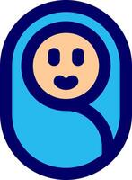 A blue and black icon of a smiling baby vector