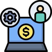 A laptop with a dollar sign and a person vector
