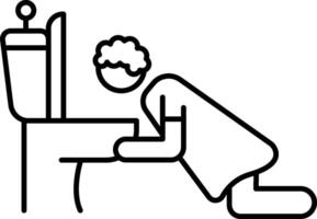 A man is kneeling down to look at a computer vector