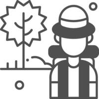 A man in a hat and hat is standing in front of a tree vector