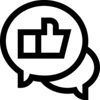 A black and white image of a speech bubble with a thumbs up vector