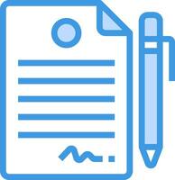 A blue pen and paper icon with a note vector