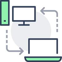 A computer and a monitor are connected to each other vector