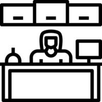 A black and white image of a person at a desk vector