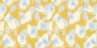 Unique abstract organic shapes seamless pattern. hand drawn sketch irregular circular shape print on a yellow background. Collage contemporary minimalist ornament. vector