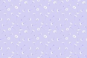 Pastel purple seamless pattern with scattered randomly tiny flowers and small buds. Abstract wild floral print on a violet background. hand drawing sketch. Minimalist nature ornament vector