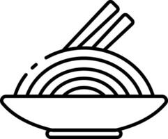 A line drawing of a bowl of noodles with chopsticks vector