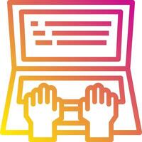 A laptop with two hands on it vector