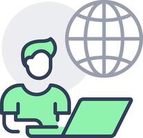 Man working on laptop with globe icon vector