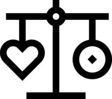 A black and white illustration of a scale with two hearts vector