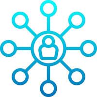 A blue and white icon with a person in the center vector