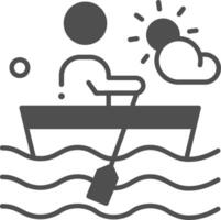 A man in a boat with a paddle and sun vector