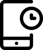A black and white image of a phone with a clock vector