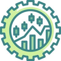 A green and white gear with a graph and arrows vector