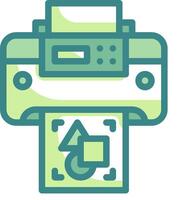 A printer with a green background and a green arrow vector