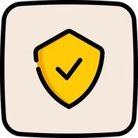 A yellow shield with a tick mark on it vector