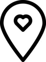 A black and white map marker with a heart in the center vector