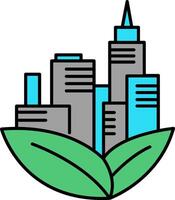 A city with a green leaf on top of it vector