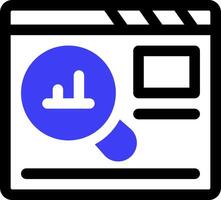 A magnifying glass icon with a blue arrow pointing to the right vector
