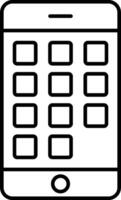 A black and white image of a phone with a square grid vector
