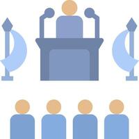 A group of people standing around a podium vector