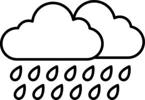 A black and white illustration of rain falling from the clouds vector