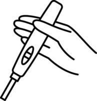 A hand holding a thermometer in a line vector