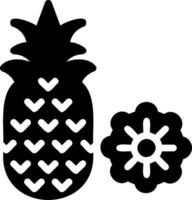 A pineapple and a flower are shown in black and white vector