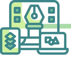 A laptop, a phone and a tablet with a green background vector