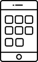A black and white image of a phone with a square grid vector